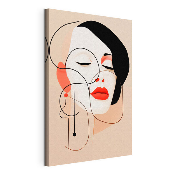 Canvas Schilderijen Vrouw met zwart haar en rode lippen