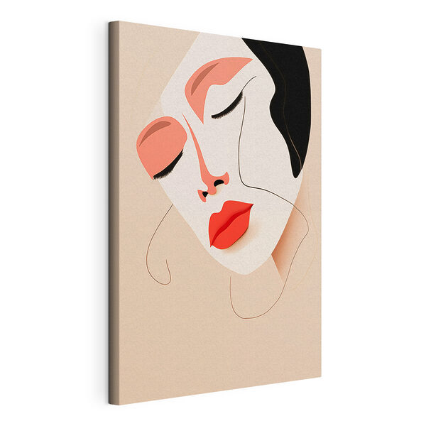 Canvas Schilderijen Vrouw met rode lippen en zwarte vlekken op haar gezicht (Artikelnummer: s44207) Canvas Schilderijen Canvas Schilderijen Vrouw met rode lippen en zwarte vlekken op haar gezicht (Artikelnummer: s44207)
