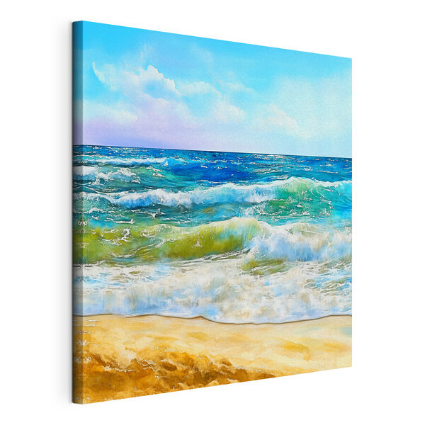 Aquarel van golven op een strand Canvas Schilderijen Aquarel van golven op een strand