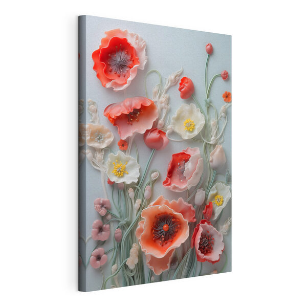 Canvas Schilderijen Groep bloemen op een wit oppervlak