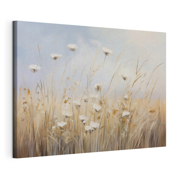 Canvas Schilderijen Schilderij van bloemen in een veld
