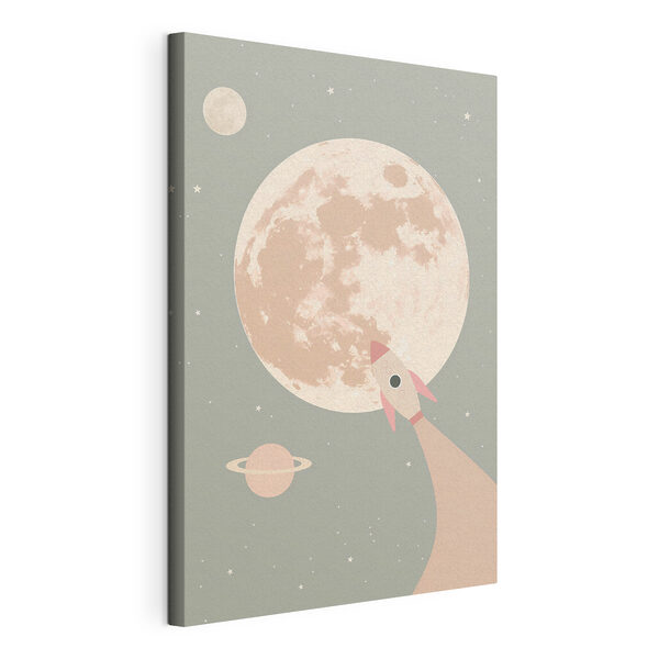 Raket die over de maan vliegt Canvas Schilderijen Raket die over de maan vliegt