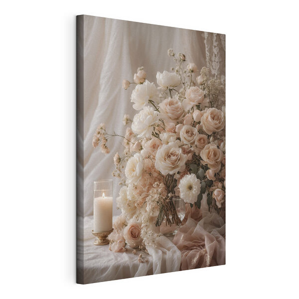 Canvas Schilderijen Vaas met bloemen en een kaars (Artikelnummer: s47281) Canvas Schilderijen Canvas Schilderijen Vaas met bloemen en een kaars (Artikelnummer: s47281)