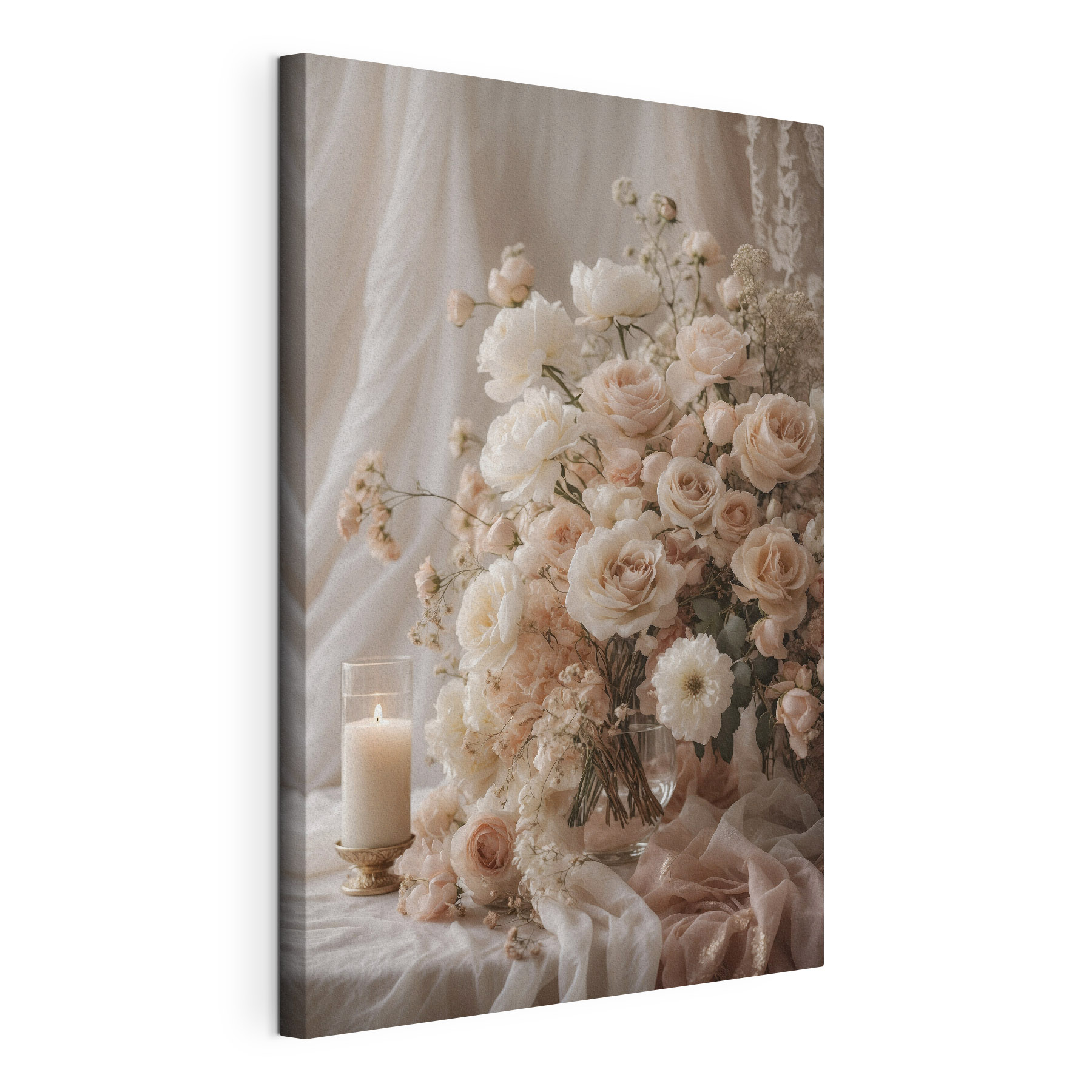 Vase of flowers and a candle Vase of flowers and a candle