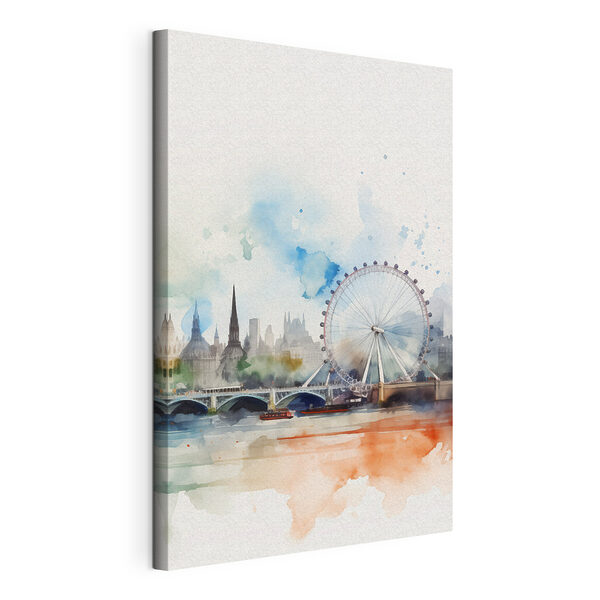 Canvas Schilderijen Aquarel van een stad met een reuzenrad en een brug (Artikelnummer: s47681) Canvas Schilderijen Canvas Schilderijen Aquarel van een stad met een reuzenrad en een brug (Artikelnummer: s47681)