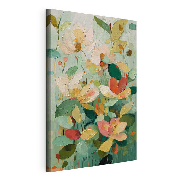 Schilderij van bloemen en bladeren Canvas Schilderijen Schilderij van bloemen en bladeren