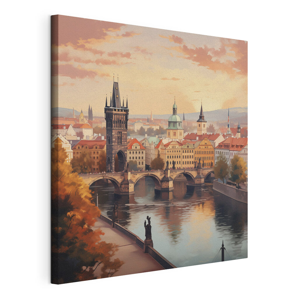 Bridge over a river with a bridge and a statue
