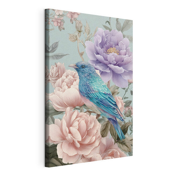 Canvas Schilderijen Een blauwe vogel die op een bloem zit (Artikelnummer: s47944) Canvas Schilderijen Canvas Schilderijen Een blauwe vogel die op een bloem zit (Artikelnummer: s47944)