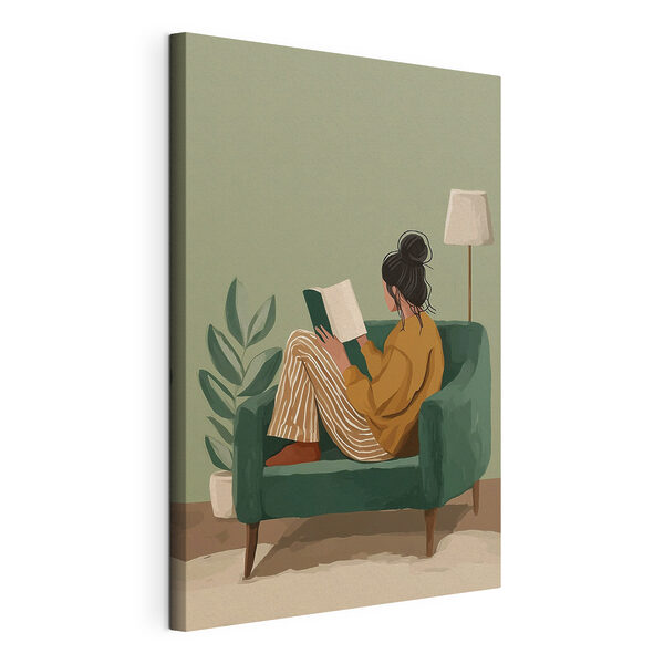 Vrouw die in een stoel een boek leest Canvas Schilderijen Vrouw die in een stoel een boek leest