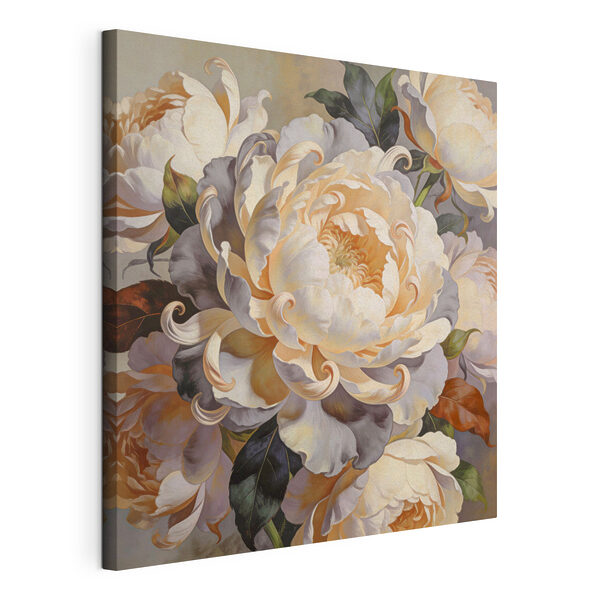 Schilderij van bloemen met bladeren Canvas Schilderijen Schilderij van bloemen met bladeren