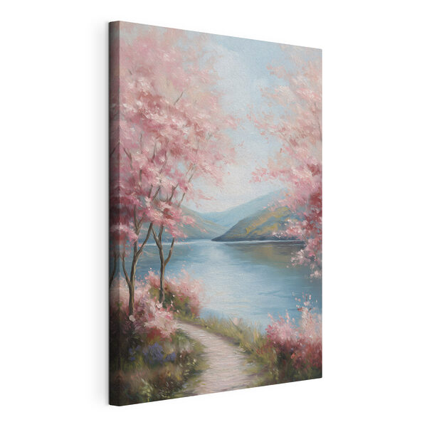 Canvas Schilderijen Schilderij van een meer met roze bloemen (Artikelnummer: s48290) Canvas Schilderijen Canvas Schilderijen Schilderij van een meer met roze bloemen (Artikelnummer: s48290)