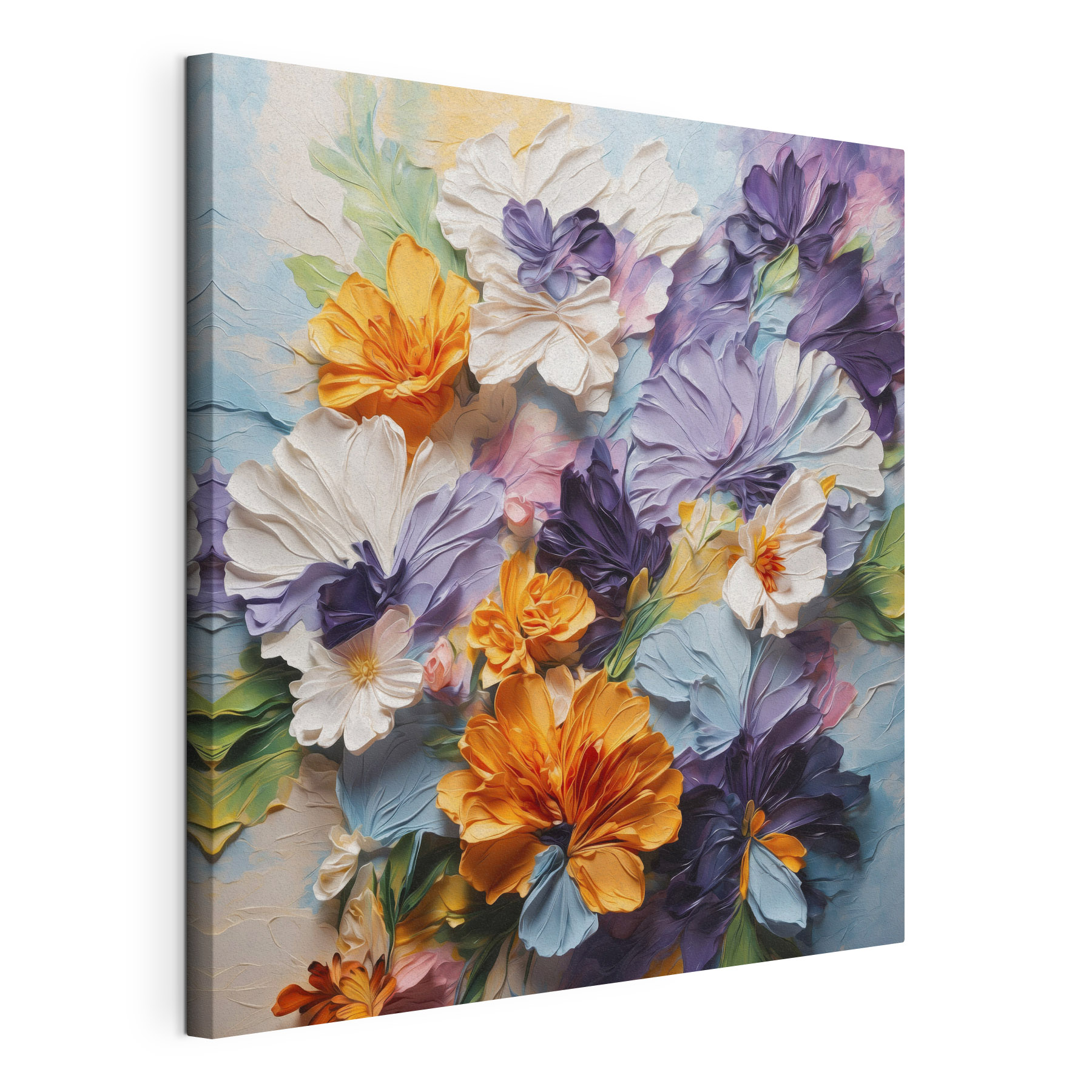 Painting of flowers on a blue surface Painting of flowers on a blue surface
