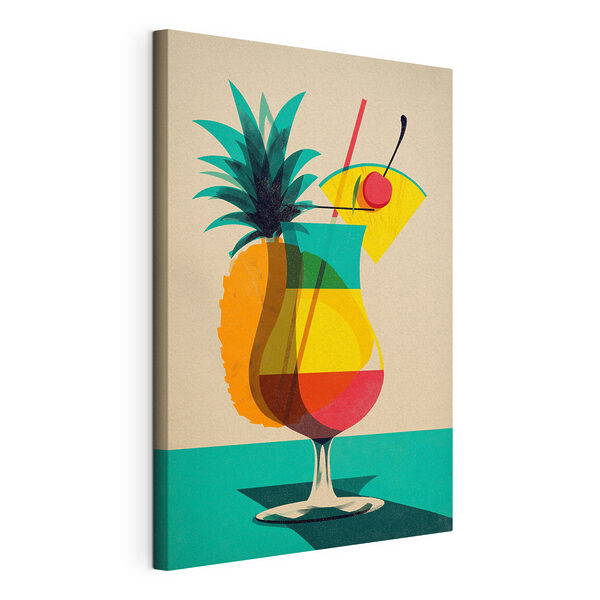 Canvas Schilderijen Canvas Schilderijen Kleurrijke cocktail met een ananas en een rietje (Artikelnummer: s48470)