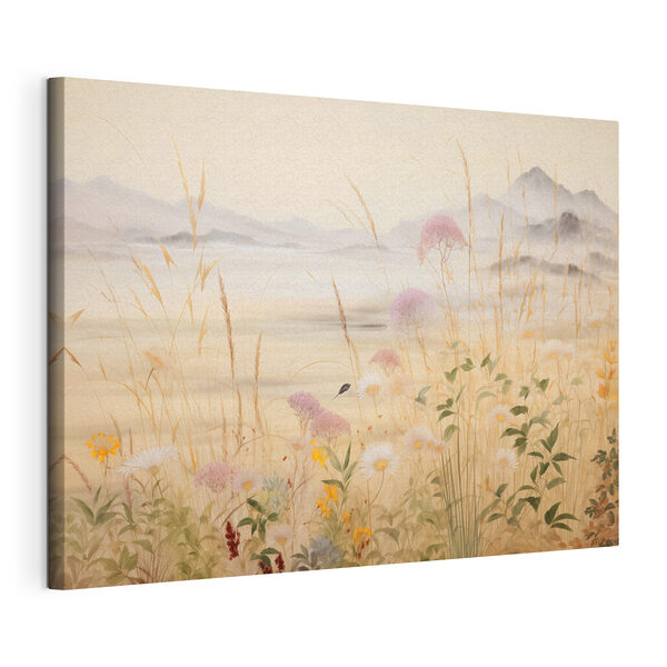 Canvas Schilderijen Schilderij van bloemen en gras