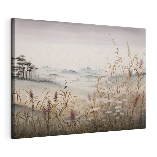Canvas Schilderijen Canvas Schilderijen Schilderij van een landschap met gras en bloemen (Artikelnummer: s48481)