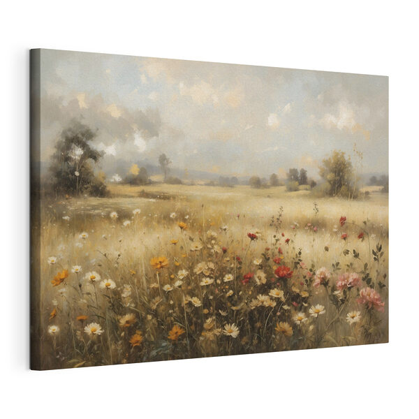 Schilderij van een bloemenveld Canvas Schilderijen Schilderij van een bloemenveld