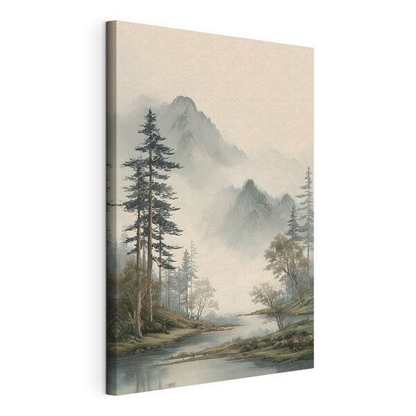 Canvas Schilderijen Canvas Schilderijen Landschap met een rivier, bomen en bergen (Artikelnummer: s48531)