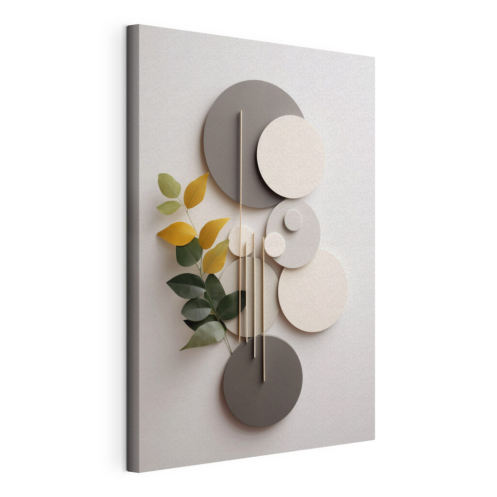 Wall art with circles and leaves