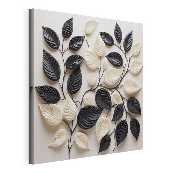 Canvas Schilderijen Zwarte en witte bladeren op een witte achtergrond (Artikelnummer: s48606) Canvas Schilderijen Canvas Schilderijen Zwarte en witte bladeren op een witte achtergrond (Artikelnummer: s48606)