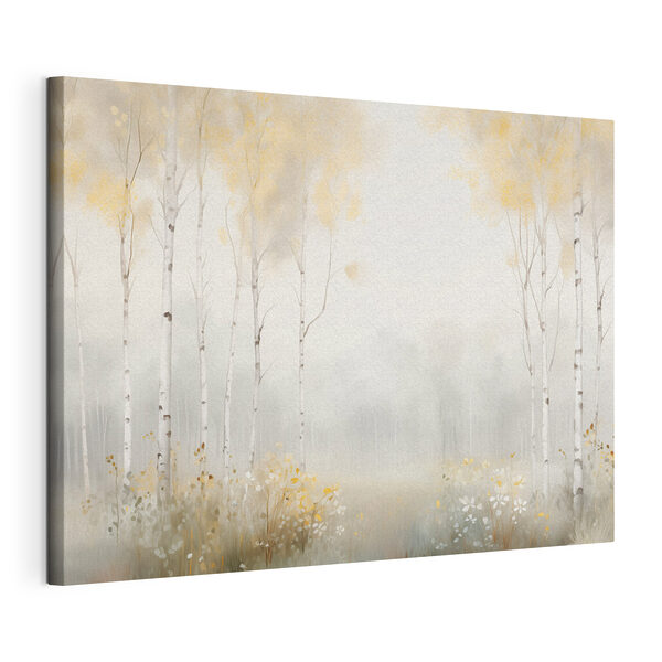 Schilderij van een bos met bomen en bloemen Canvas Schilderijen Schilderij van een bos met bomen en bloemen