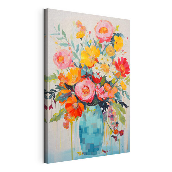 Canvas Schilderijen Schilderij van bloemen in een blauwe vaas (Artikelnummer: s48643) Canvas Schilderijen Canvas Schilderijen Schilderij van bloemen in een blauwe vaas (Artikelnummer: s48643)