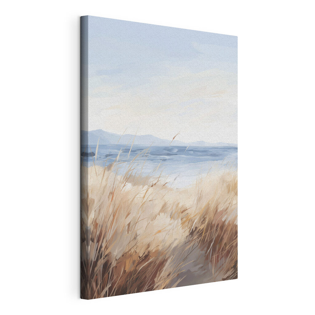 Watercolor painting of a field of grass and a body of water Watercolor painting of a field of grass and a body of water