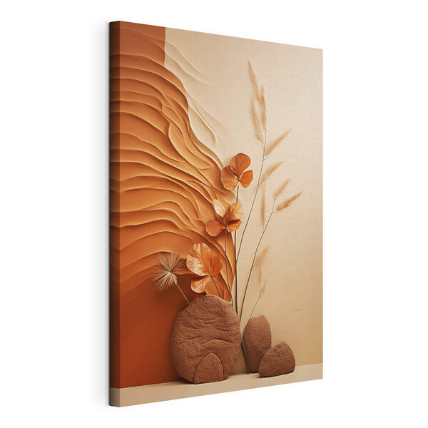 Canvas Schilderijen Bruine en witte muur met bruine en witte golven en bloemen (Artikelnummer: s48739) Canvas Schilderijen Canvas Schilderijen Bruine en witte muur met bruine en witte golven en bloemen (Artikelnummer: s48739)