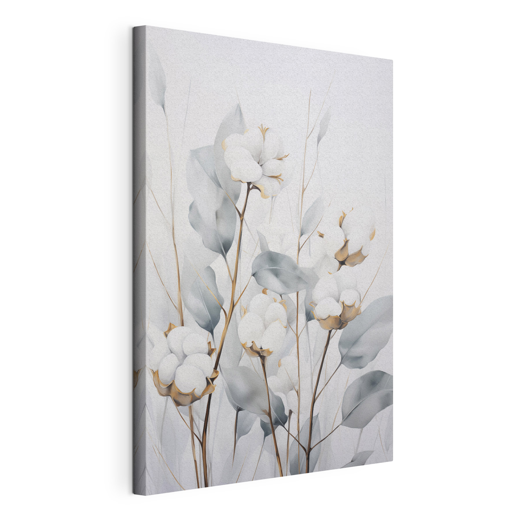 Painting of cotton flowers and leaves