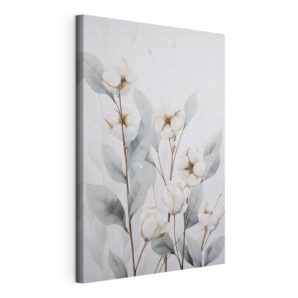 Canvas Schilderijen Canvas Schilderijen Schilderij van katoenbloemen en -bladeren (Artikelnummer: s48744)