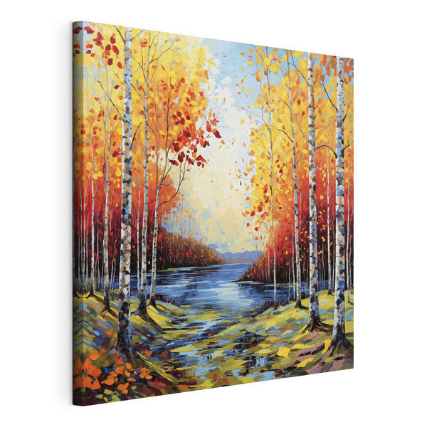 Canvas Schilderijen Schilderij van een rivier met bomen en bladeren (Artikelnummer: s48809) Canvas Schilderijen Canvas Schilderijen Schilderij van een rivier met bomen en bladeren (Artikelnummer: s48809)