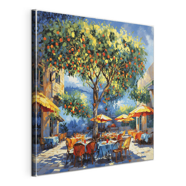 Canvas Schilderijen Schilderij van een sinaasappelboom met tafels en stoelen onder een sinaasappelboom (Artikelnummer: s48811) Canvas Schilderijen Canvas Schilderijen Schilderij van een sinaasappelboom met tafels en stoelen onder een sinaasappelboom (Artikelnummer: s48811)