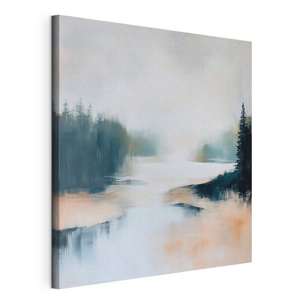 Canvas Schilderijen Schilderij van een rivier met bomen en mist (Artikelnummer: s48862) Canvas Schilderijen Canvas Schilderijen Schilderij van een rivier met bomen en mist (Artikelnummer: s48862)