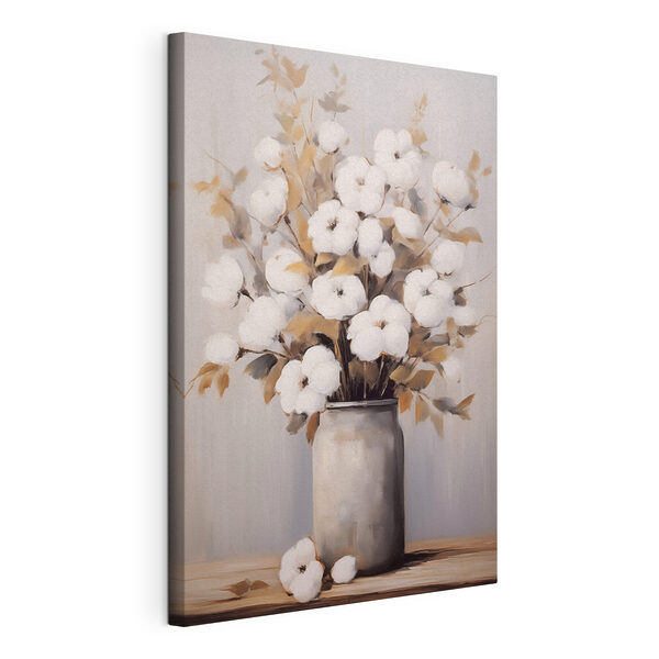 Canvas Schilderijen Schilderij van katoenbloemen in een vaas (Artikelnummer: s48946) Canvas Schilderijen Canvas Schilderijen Schilderij van katoenbloemen in een vaas (Artikelnummer: s48946)