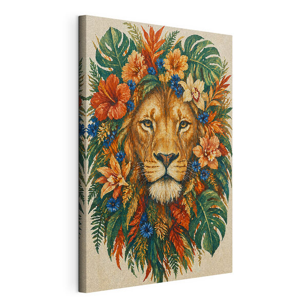 Canvas Schilderijen Schilderij van een leeuw met bloemen (Artikelnummer: s49037) Canvas Schilderijen Canvas Schilderijen Schilderij van een leeuw met bloemen (Artikelnummer: s49037)