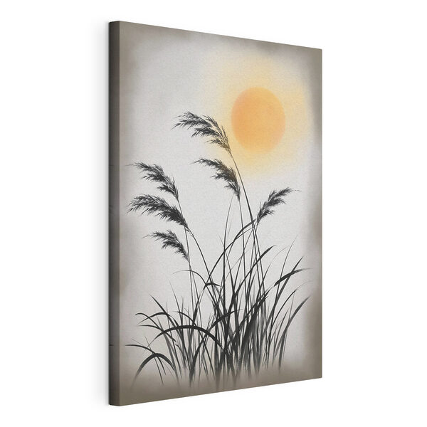 Canvas Schilderijen Canvas Schilderijen Silhouet van gras en de zon (Artikelnummer: s49130)