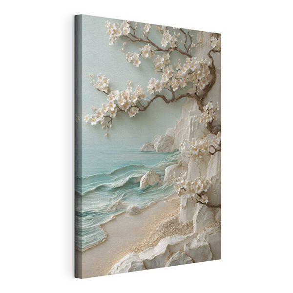Canvas Schilderijen Boom met witte bloemen op een strand (Artikelnummer: s49249) Canvas Schilderijen Canvas Schilderijen Boom met witte bloemen op een strand (Artikelnummer: s49249)