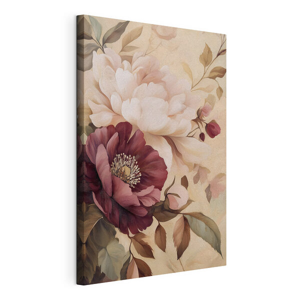 Canvas Schilderijen Canvas Schilderijen - Weelderige bloemen in zachte pasteltinten (Artikelnummer: s49257)