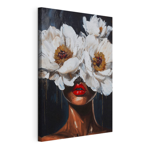 Canvas Schilderijen Canvas Schilderijen Schilderij van een vrouw met bloemen voor haar gezicht (Artikelnummer: s49269)