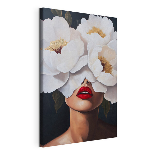 Canvas Schilderijen Schilderij van een vrouw met bloemen voor haar gezicht (Artikelnummer: s49270) Canvas Schilderijen Canvas Schilderijen Schilderij van een vrouw met bloemen voor haar gezicht (Artikelnummer: s49270)
