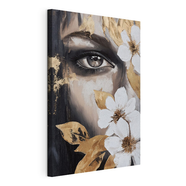 Canvas Schilderijen Schilderij van het oog van een vrouw en bloemen (Artikelnummer: s49272) Canvas Schilderijen Canvas Schilderijen Schilderij van het oog van een vrouw en bloemen (Artikelnummer: s49272)