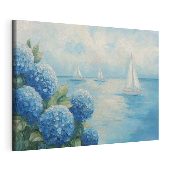 Canvas Schilderijen Schilderij van bloemen en zeilboten in het water (Artikelnummer: s49276) Canvas Schilderijen Canvas Schilderijen Schilderij van bloemen en zeilboten in het water (Artikelnummer: s49276)