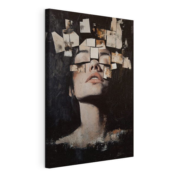 Canvas Schilderijen Vrouw met veel vierkante stukjes papier over haar gezicht (Artikelnummer: s49282) Canvas Schilderijen Canvas Schilderijen Vrouw met veel vierkante stukjes papier over haar gezicht (Artikelnummer: s49282)