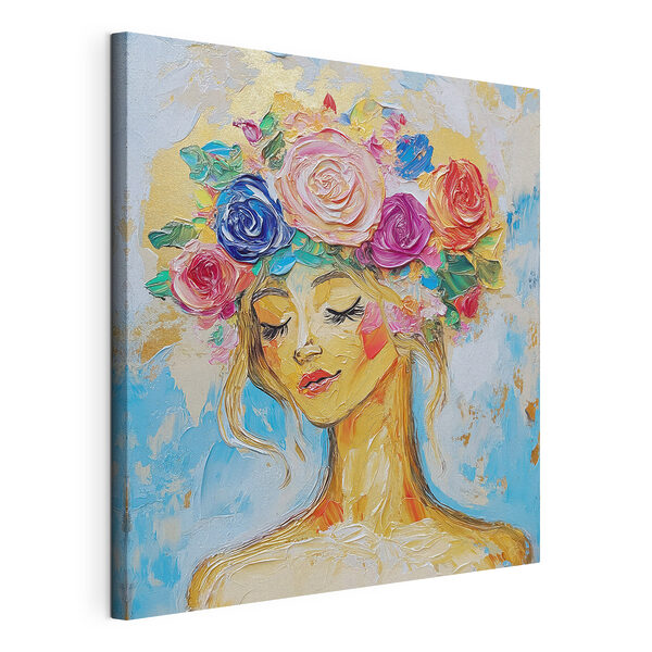 Canvas Schilderijen Schilderij van een vrouw met bloemen in haar haar (Artikelnummer: s49287) Canvas Schilderijen Canvas Schilderijen Schilderij van een vrouw met bloemen in haar haar (Artikelnummer: s49287)