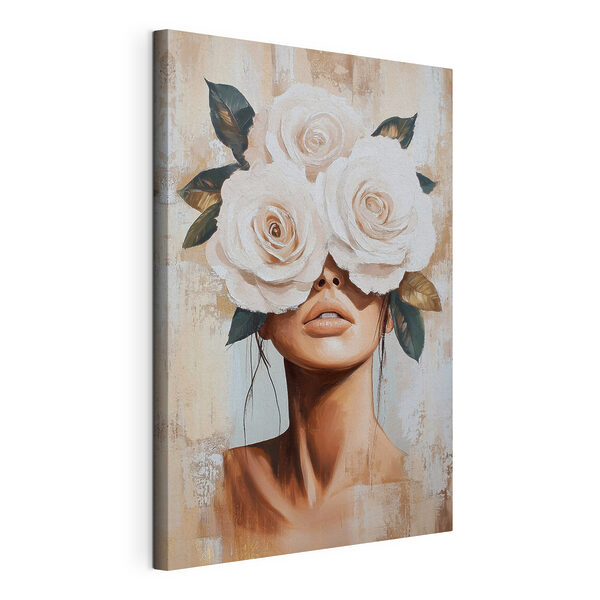 Canvas Schilderijen Canvas Schilderijen Schilderij van een vrouw met bloemen op haar gezicht (Artikelnummer: s49288)