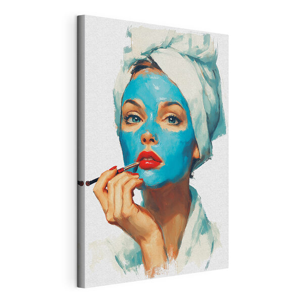 Canvas Schilderijen Canvas Schilderijen Vrouw met een blauw masker op haar gezicht (Artikelnummer: s49316)