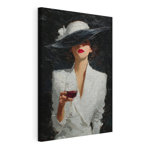 Canvas Schilderijen Vrouw met een hoed op die een glas wijn vasthoudt (Artikelnummer: s49317) Canvas Schilderijen Canvas Schilderijen Vrouw met een hoed op die een glas wijn vasthoudt (Artikelnummer: s49317)