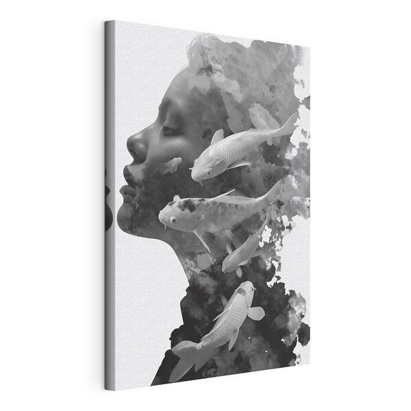Canvas Schilderijen Het gezicht van een vrouw met een vis (Artikelnummer: s49330) Canvas Schilderijen Canvas Schilderijen Het gezicht van een vrouw met een vis (Artikelnummer: s49330)
