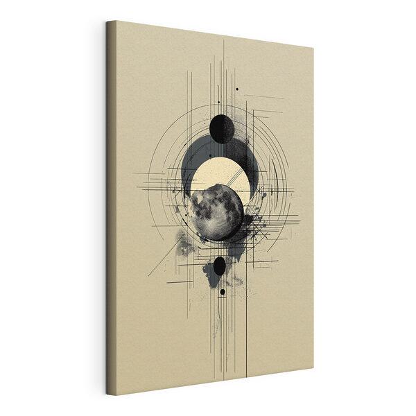 Zwart-witte tekening van een maan en cirkels Canvas Schilderijen Zwart-witte tekening van een maan en cirkels