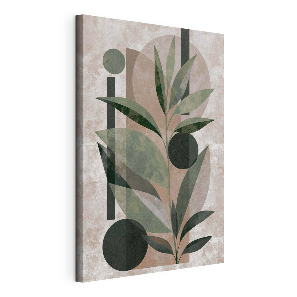Painting of a plant with leaves and geometric shapes Painting of a plant with leaves and geometric shapes