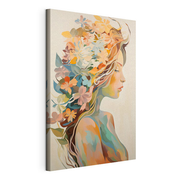 Canvas Schilderijen Schilderij van een vrouw met bloemen in haar haar (Artikelnummer: s49451) Canvas Schilderijen Canvas Schilderijen Schilderij van een vrouw met bloemen in haar haar (Artikelnummer: s49451)